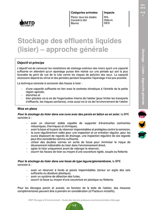 Stockage des effluents liquides (lisier) – Approche générale