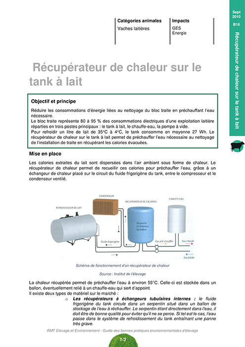 Récupérateur de chaleur sur le tank à lait