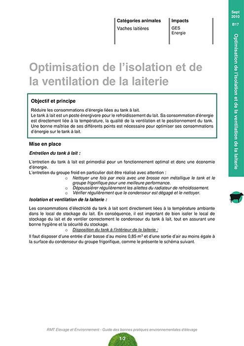 Optimisation de l’isolation et de la ventilation de la laiterie