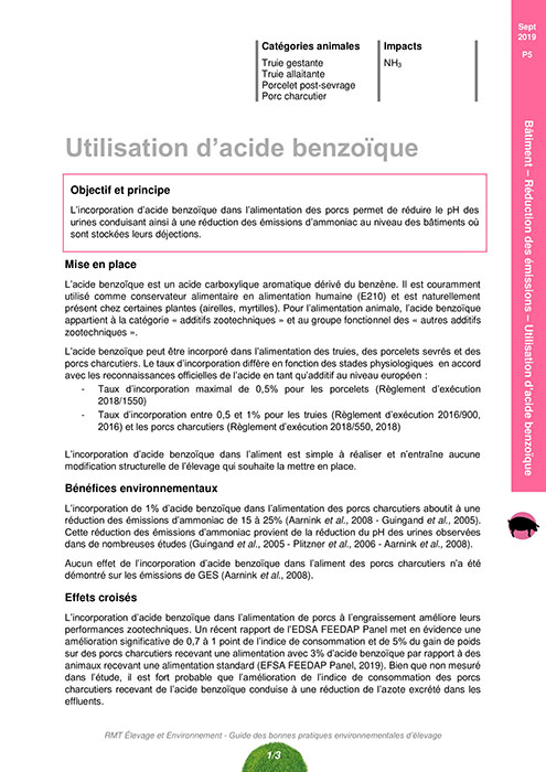 Utilisation d'acide benzoïque