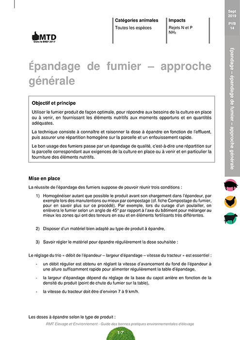 Epandage de fumier –Approche générale