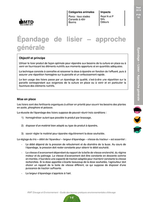 Epandage de lisier – Approche générale