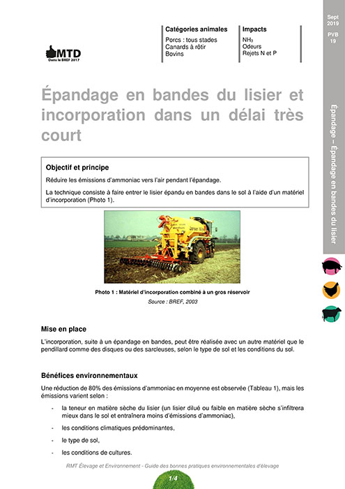 Epandage en bandes du lisier et incorporation dans un délai très court 