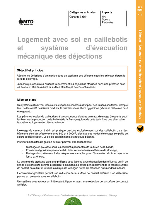 Logement avec sol en caillebotis avec un système d’évacuation mécanique des déjections