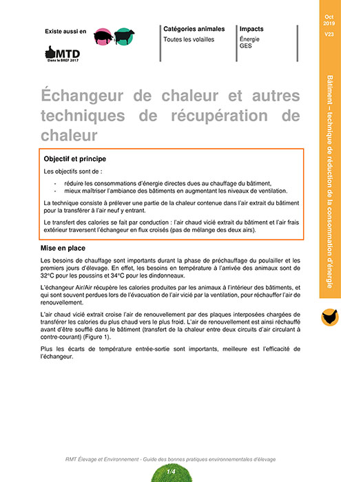 Echangeur de chaleur et autres techniques de récupération de chaleur
