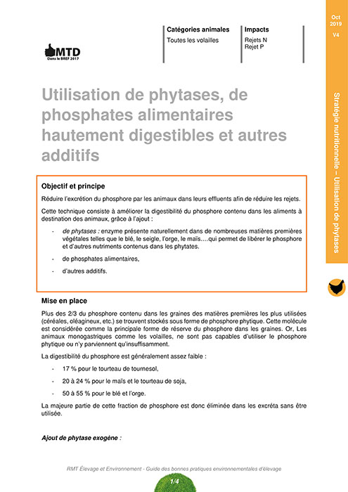 Utilisation de phytases, de phosphates alimentaires hautement digestibles et autres additifs
