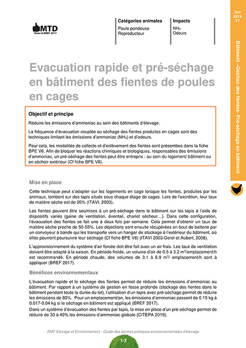 Evacuation rapide et pré-séchage en bâtiment des fientes de poules en cages