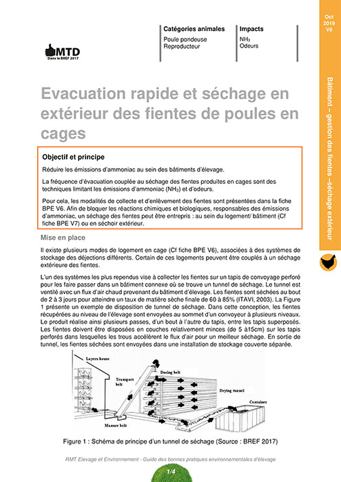 Evacuation rapide et séchage en extérieur des fientes de poules en cage