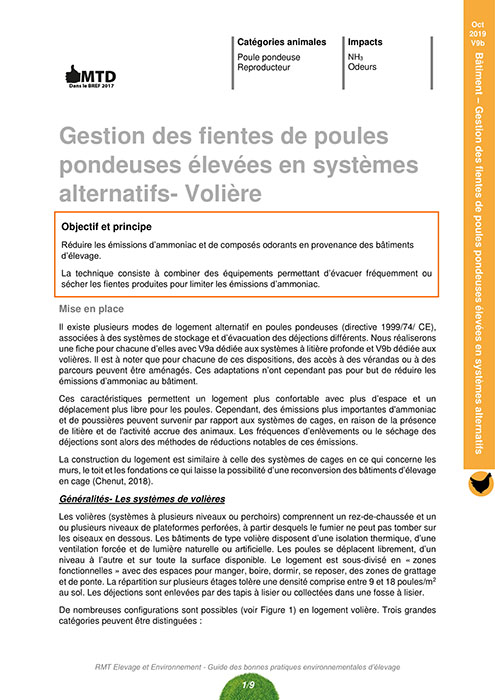 Gestion des fientes de poules pondeuses élevées en systèmes alternatifs - volière